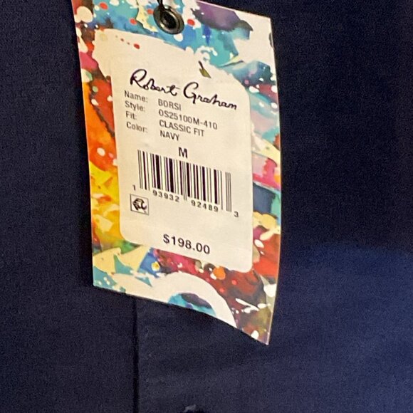 NWT Robert Graham Navy Blue Linen/Cotton Long Sleeve Men’s M Shirt Classic Fit - Picture 3 of 5